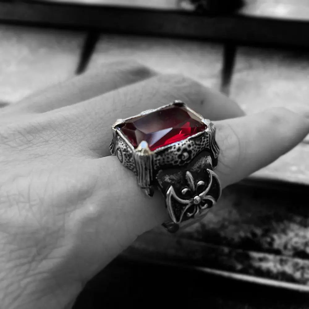 Viking Warrior Axe Gemstone Inlaid Ring