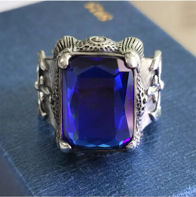 Viking Warrior Axe Gemstone Inlaid Ring
