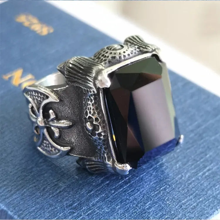 Viking Warrior Axe Gemstone Inlaid Ring