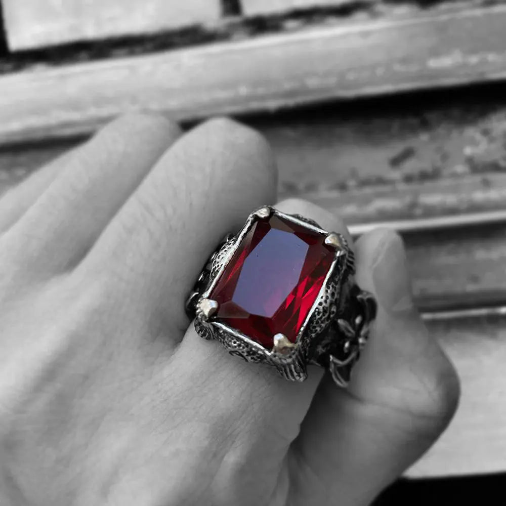 Viking Warrior Axe Gemstone Inlaid Ring