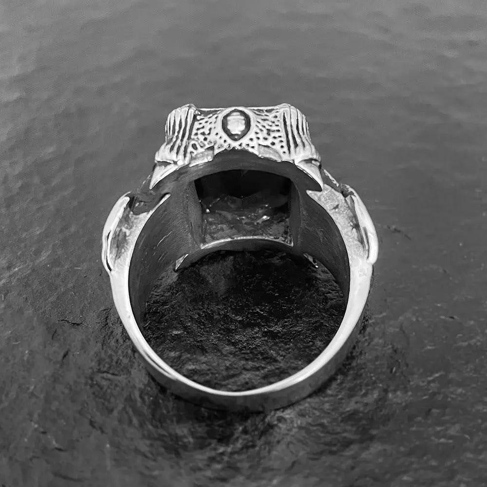 Viking Warrior Axe Gemstone Inlaid Ring