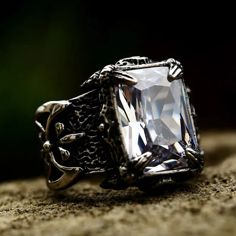 Viking Warrior Axe Gemstone Inlaid Ring