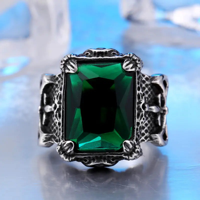Viking Warrior Axe Gemstone Inlaid Ring