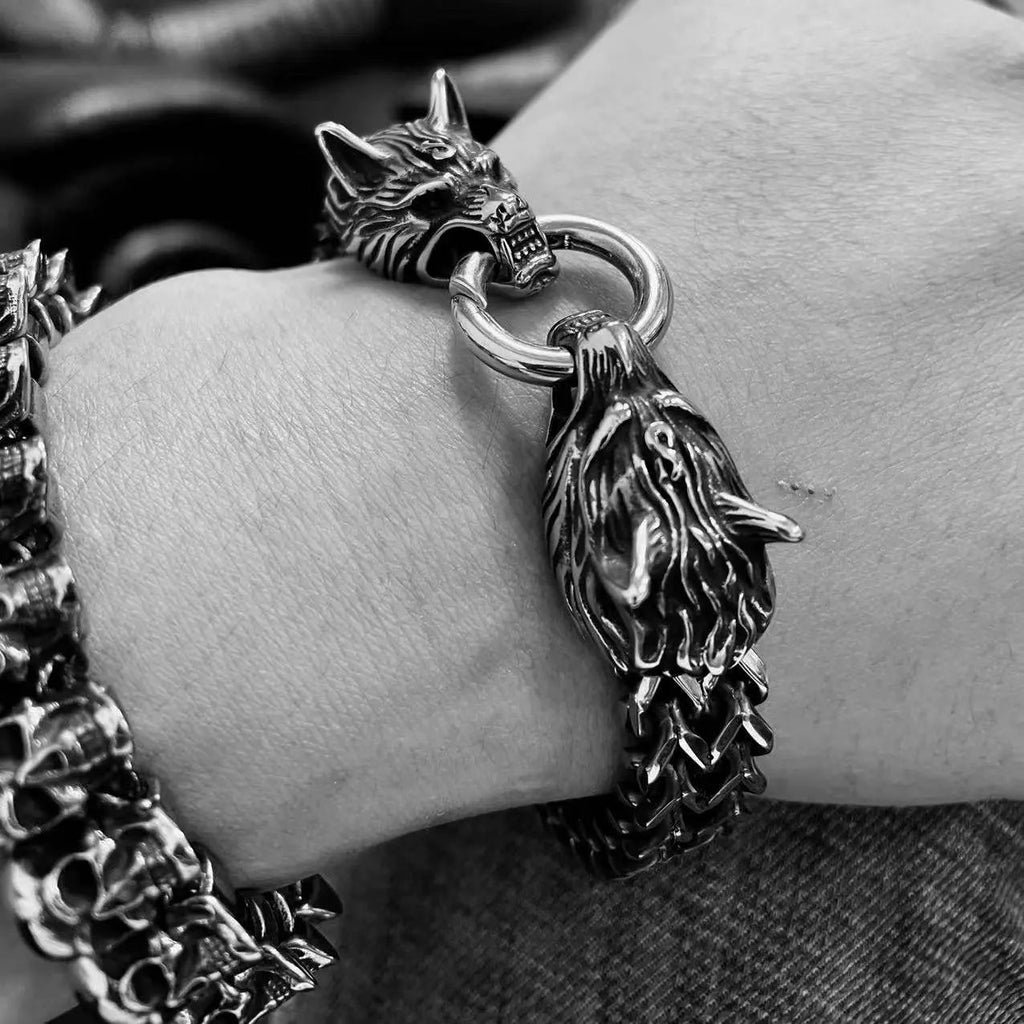 Viking Wolf Head Stainless Steel Bracelet