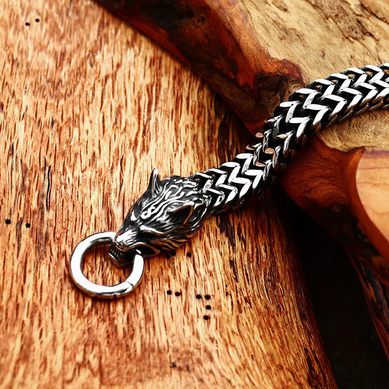 Viking Wolf Head Stainless Steel Bracelet