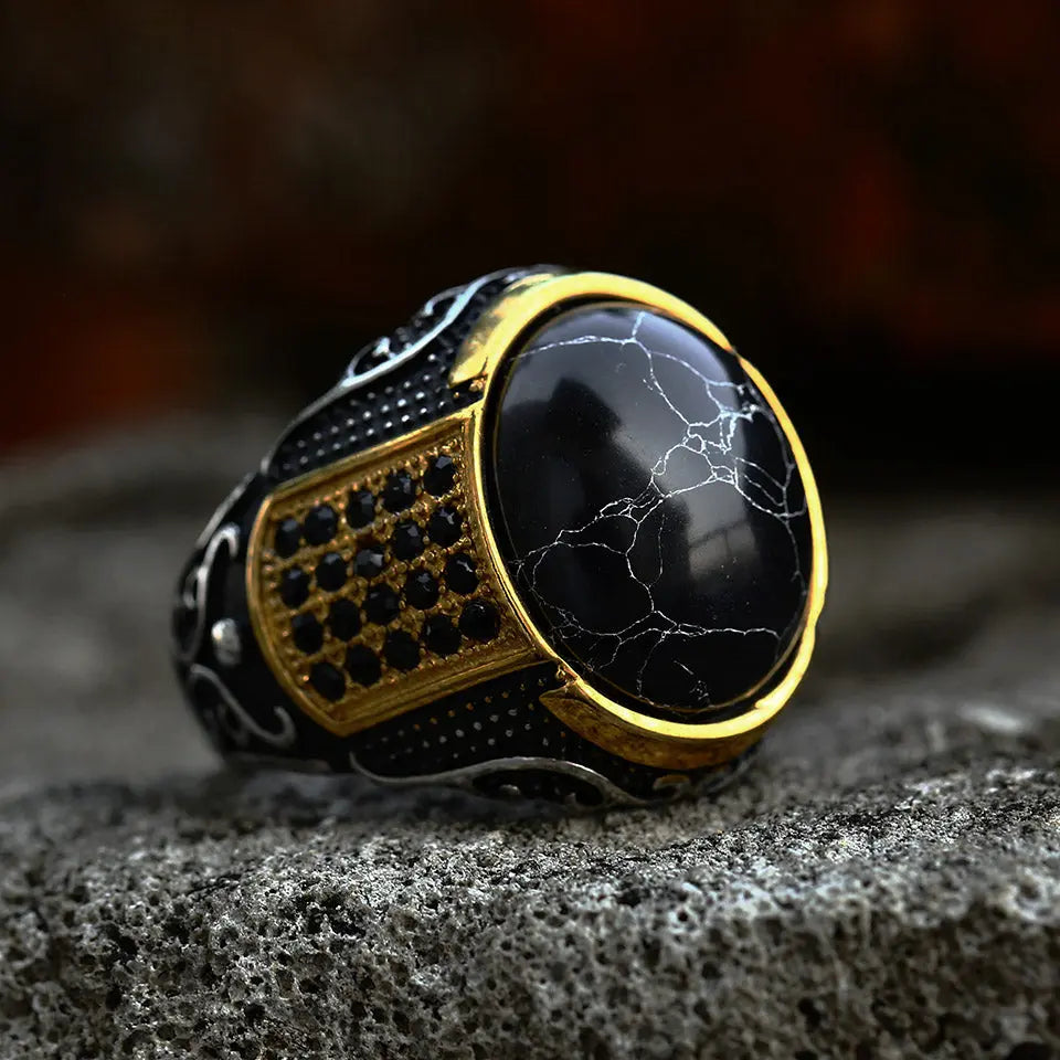 Vintage Black Turquoise Stainless Steel Ring