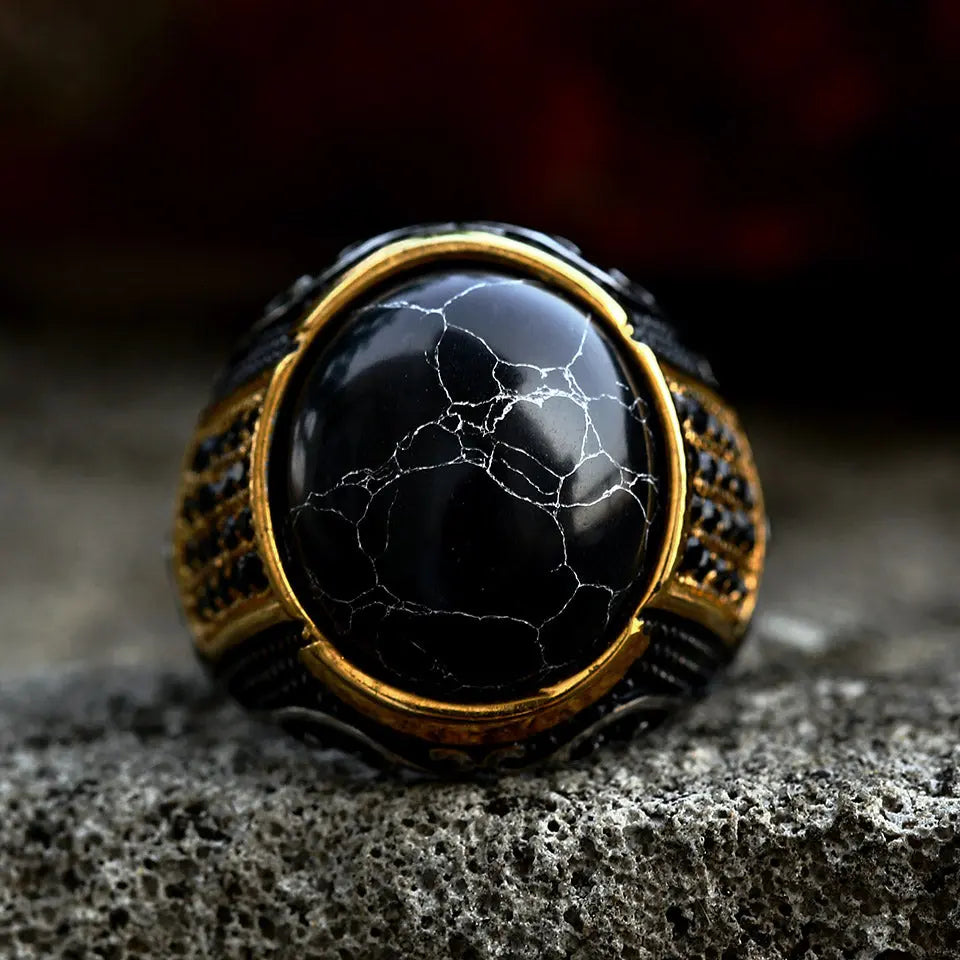 Vintage Black Turquoise Stainless Steel Ring
