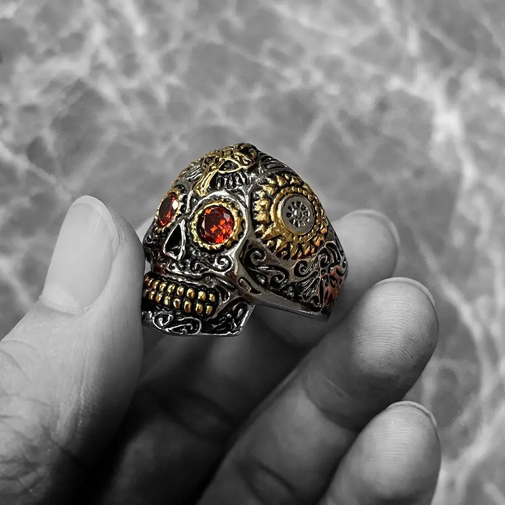 Vintage Cross Stainless Steel Sugar Skull Ring