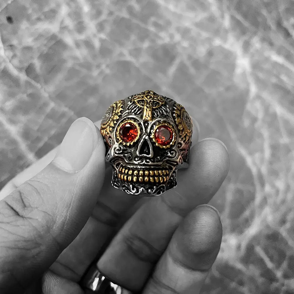 Vintage Cross Stainless Steel Sugar Skull Ring