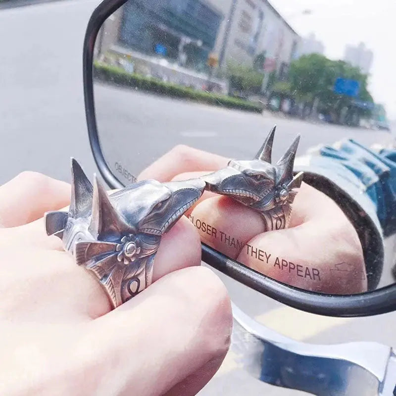 Vintage Egyptian Anubis God Wolf Head Ring