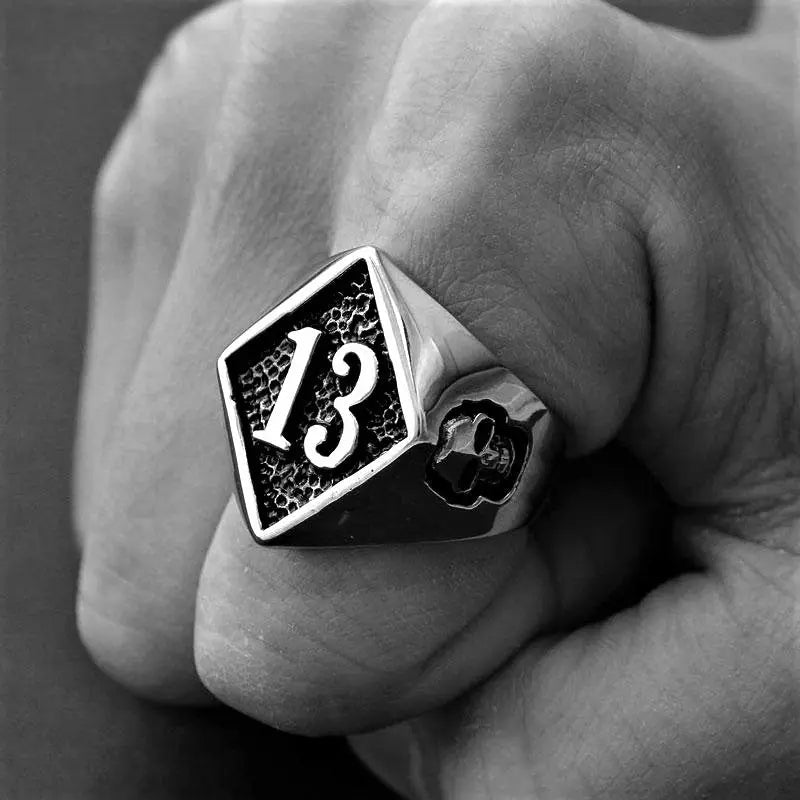 Vintage Lucky 13 Stainless Steel Ring