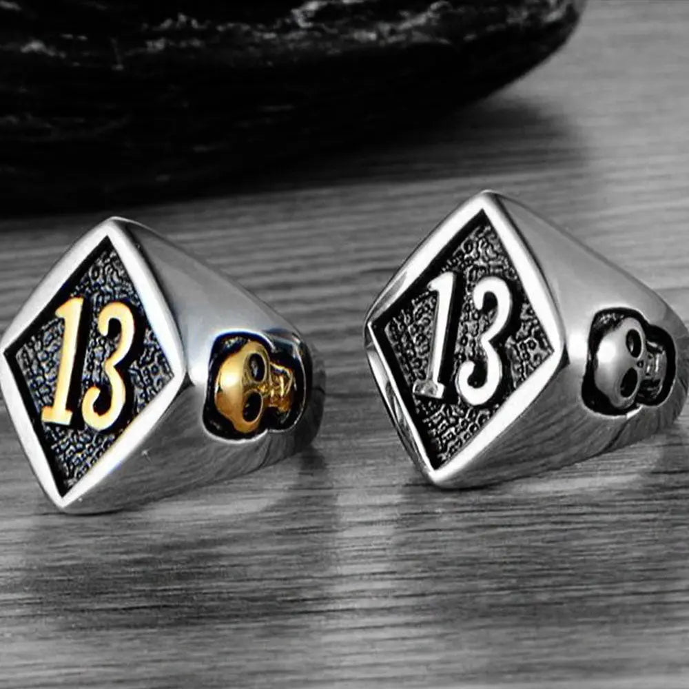 Vintage Lucky 13 Stainless Steel Ring