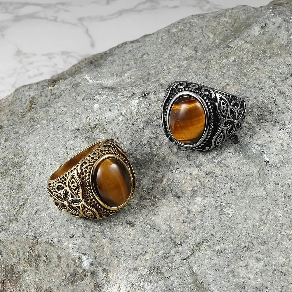 Vintage Oval Gemstone Stainless Steel Ring