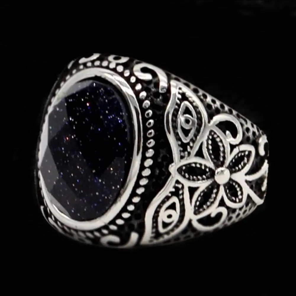 Vintage Oval Gemstone Stainless Steel Ring