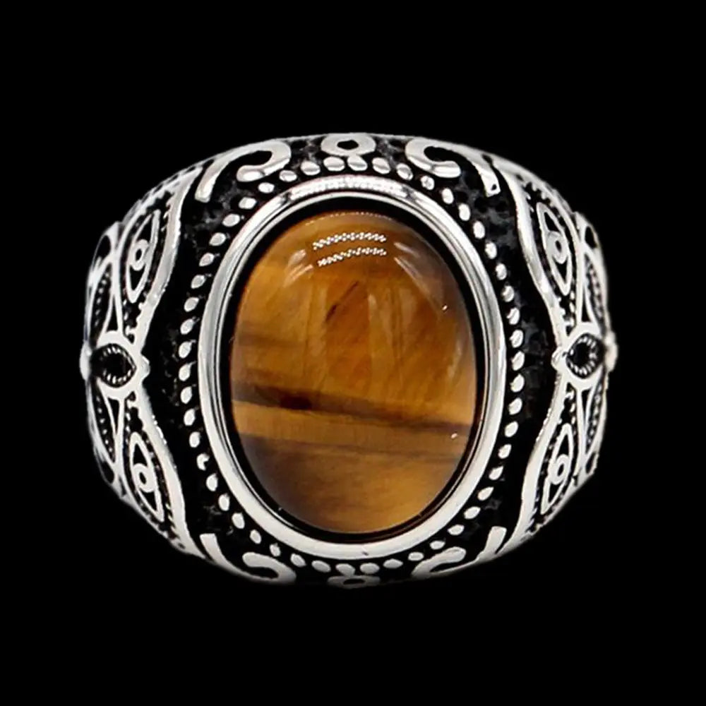 Vintage Oval Gemstone Stainless Steel Ring