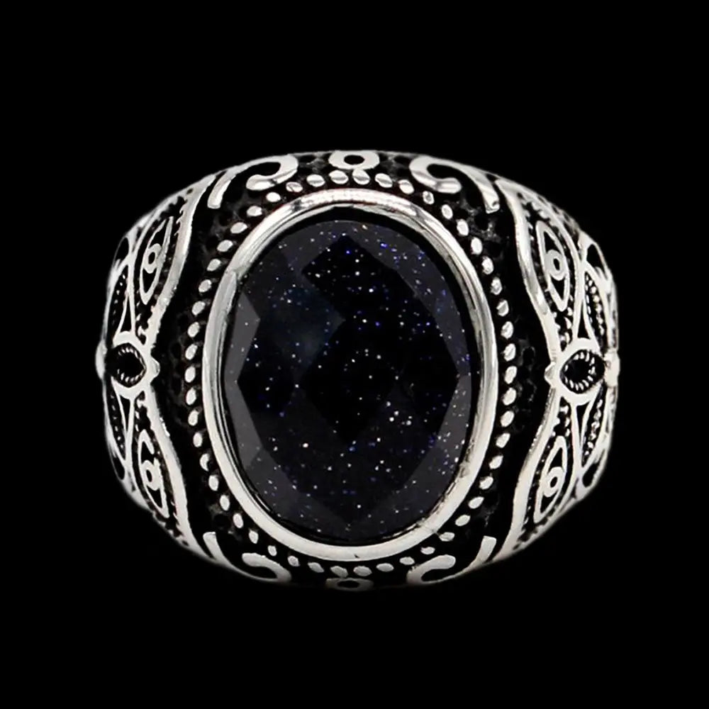 Vintage Oval Gemstone Stainless Steel Ring
