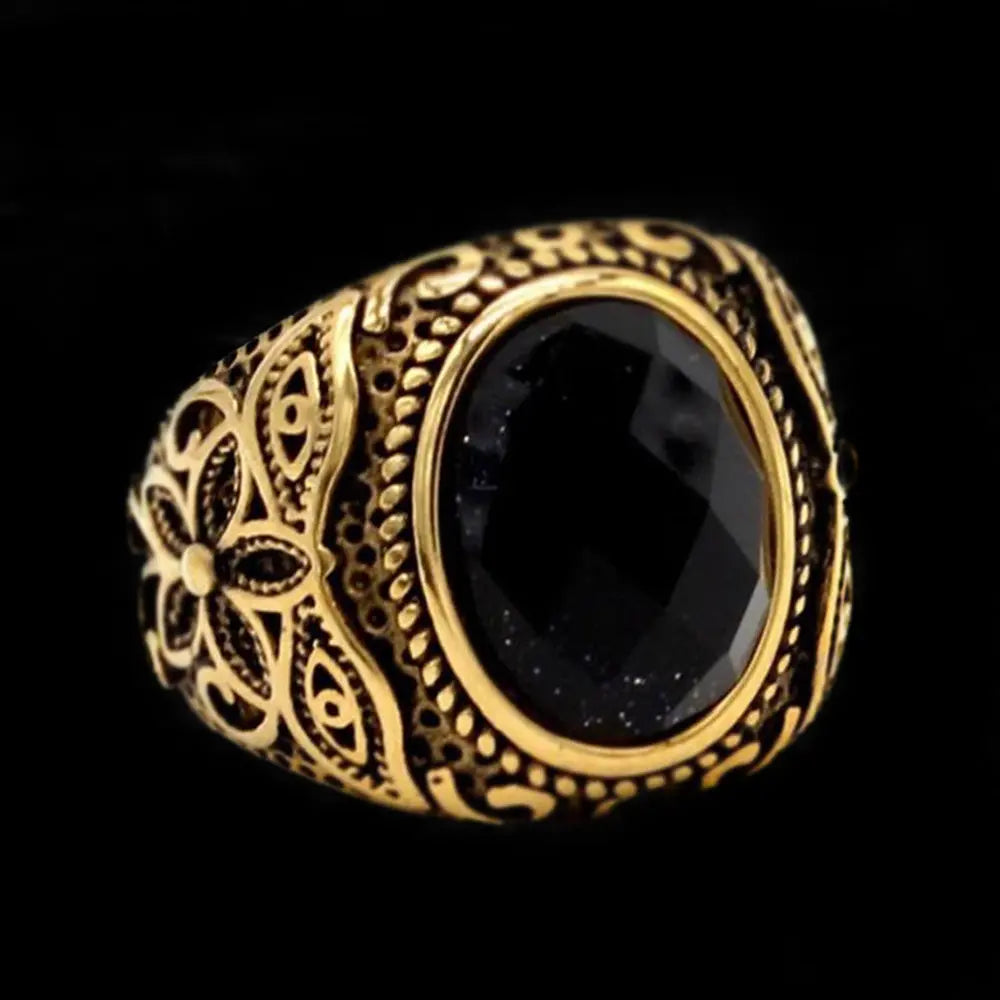 Vintage Oval Gemstone Stainless Steel Ring
