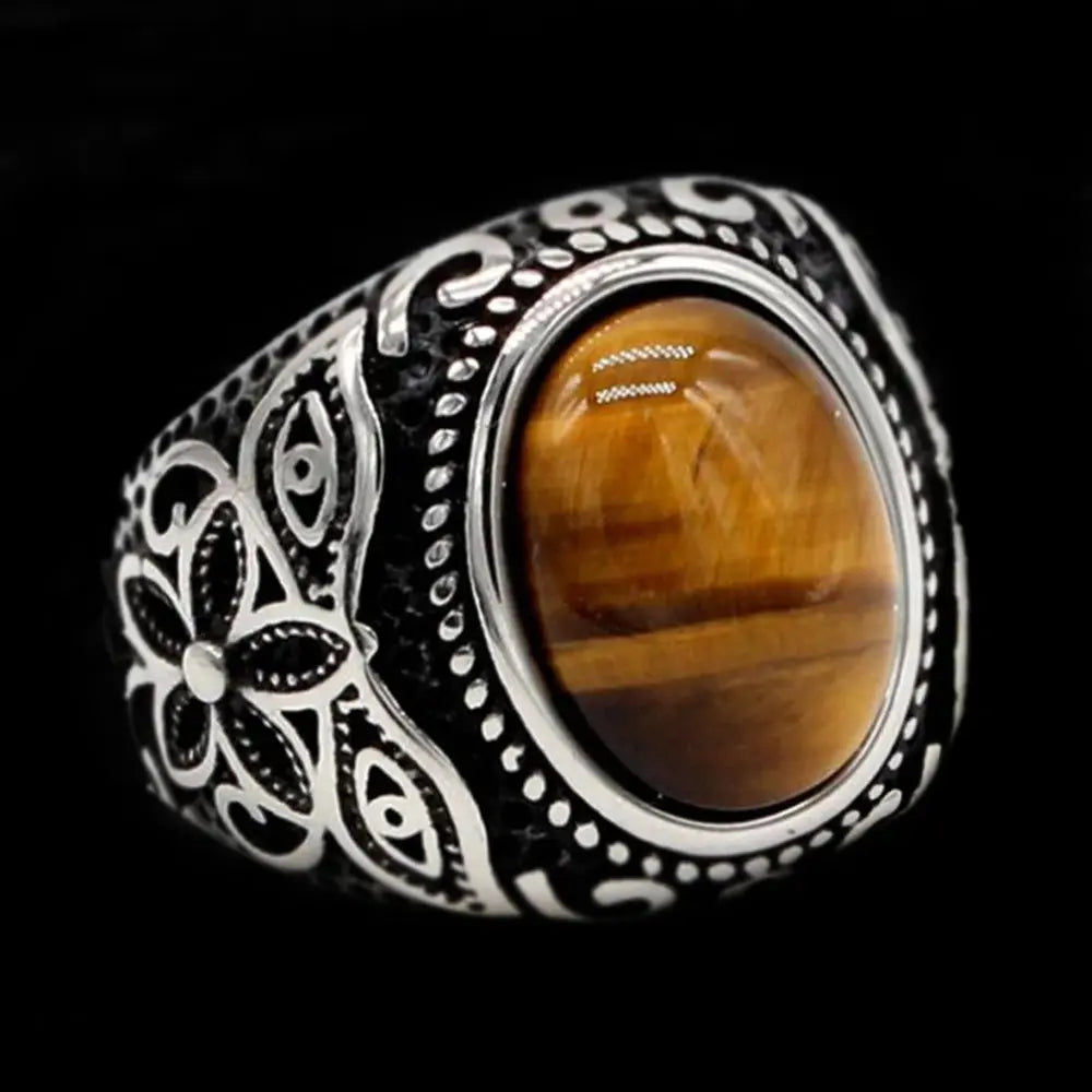 Vintage Oval Gemstone Stainless Steel Ring