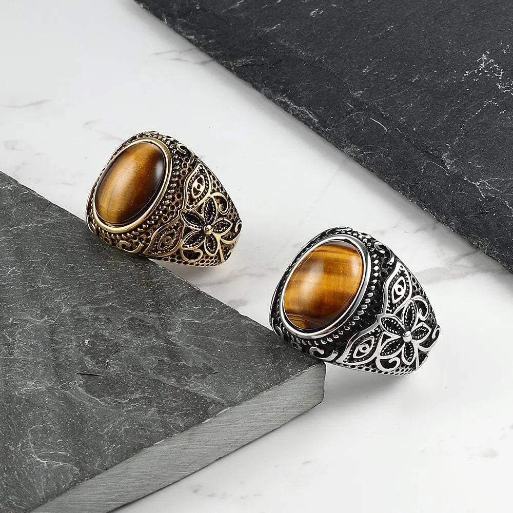 Vintage Oval Gemstone Stainless Steel Ring