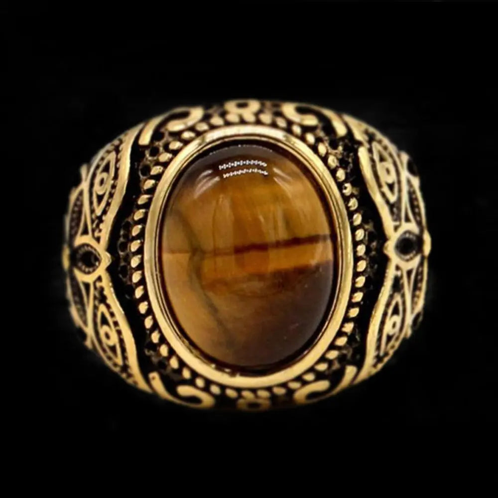 Vintage Oval Gemstone Stainless Steel Ring