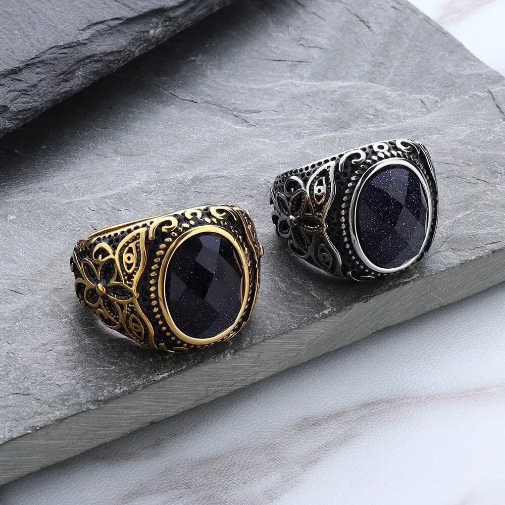 Vintage Oval Gemstone Stainless Steel Ring