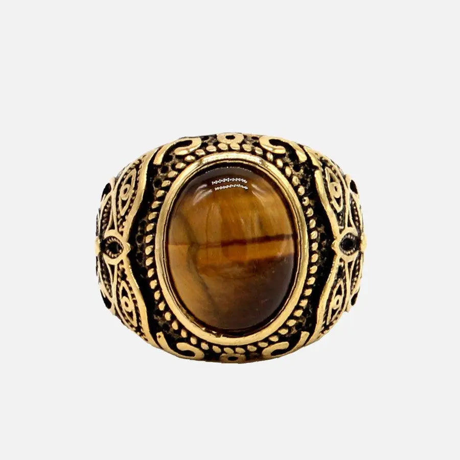 Vintage Oval Gemstone Stainless Steel Ring