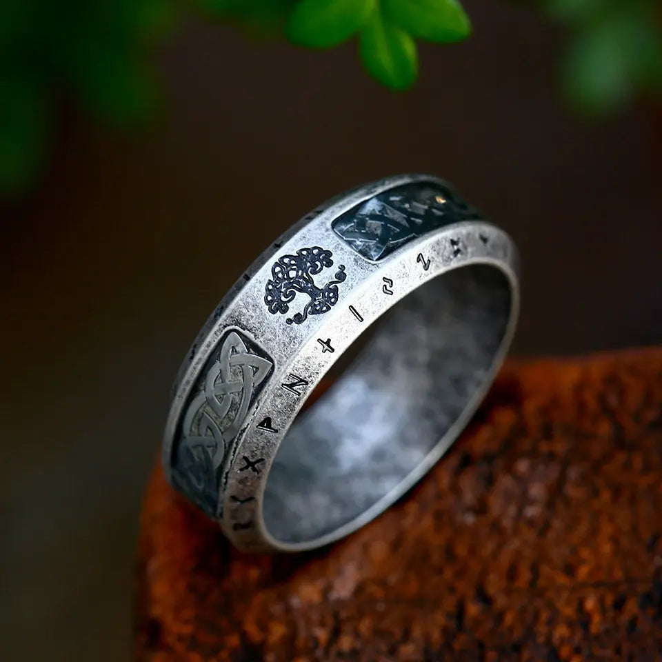 Vintage Tree of Life With Celtic Knot Rune Ring Band