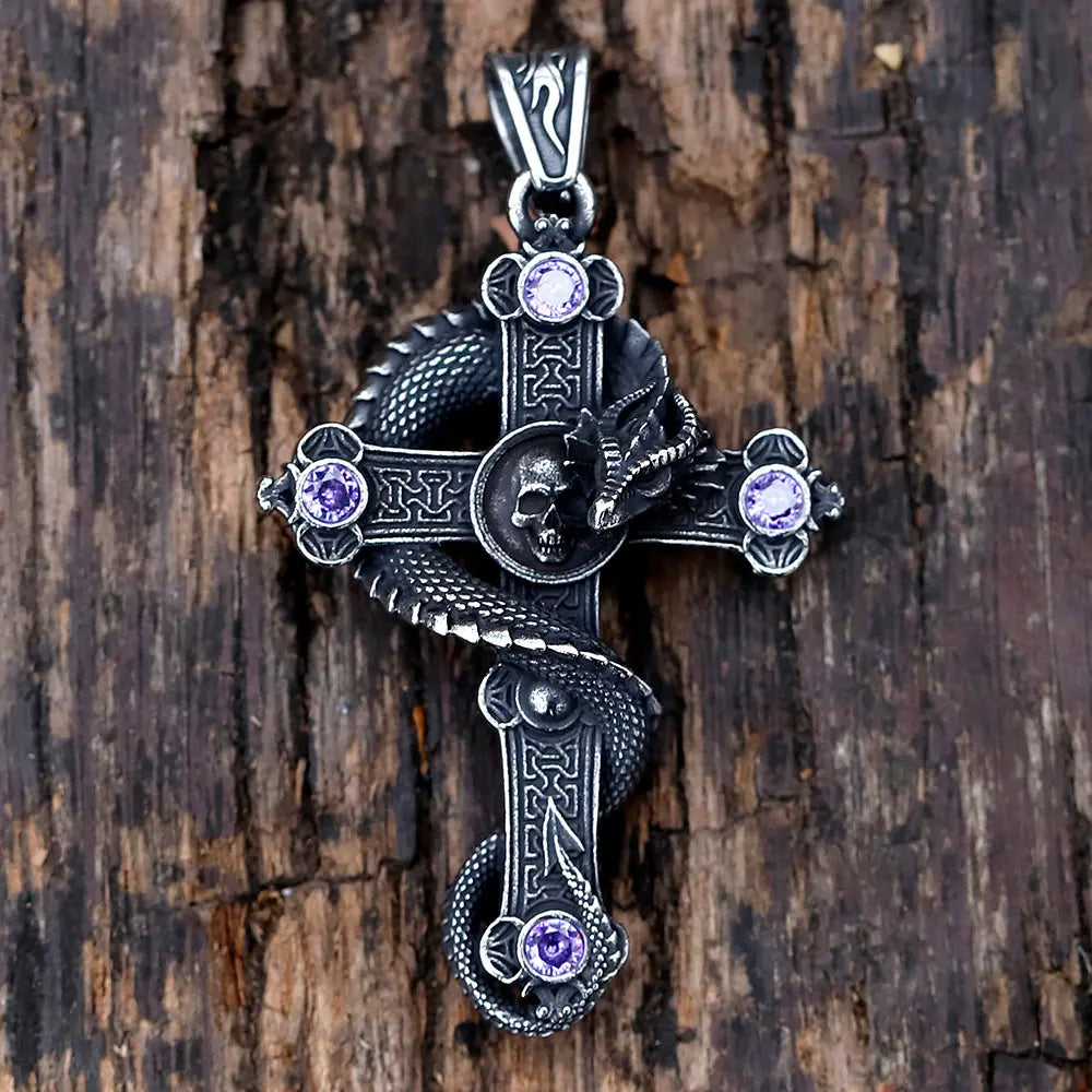 Vintage Winged Dragon Inlaid Stone Pendant