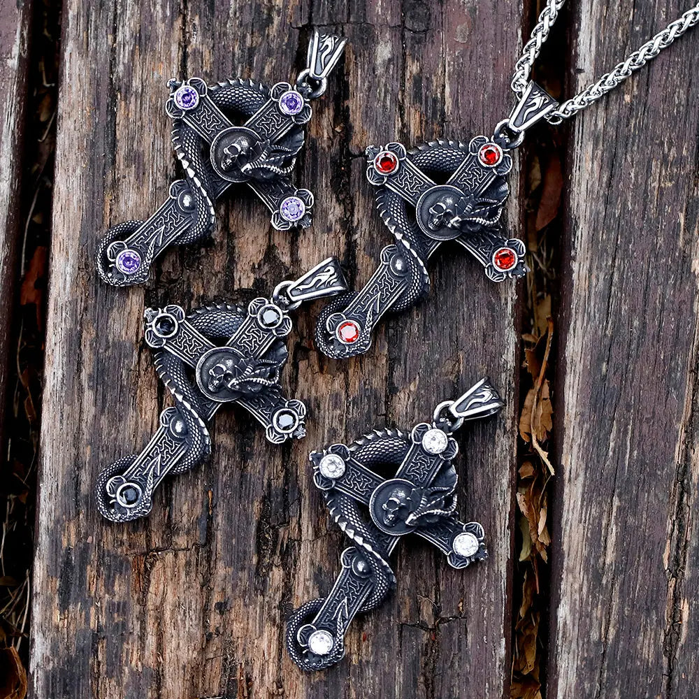 Vintage Winged Dragon Inlaid Stone Pendant