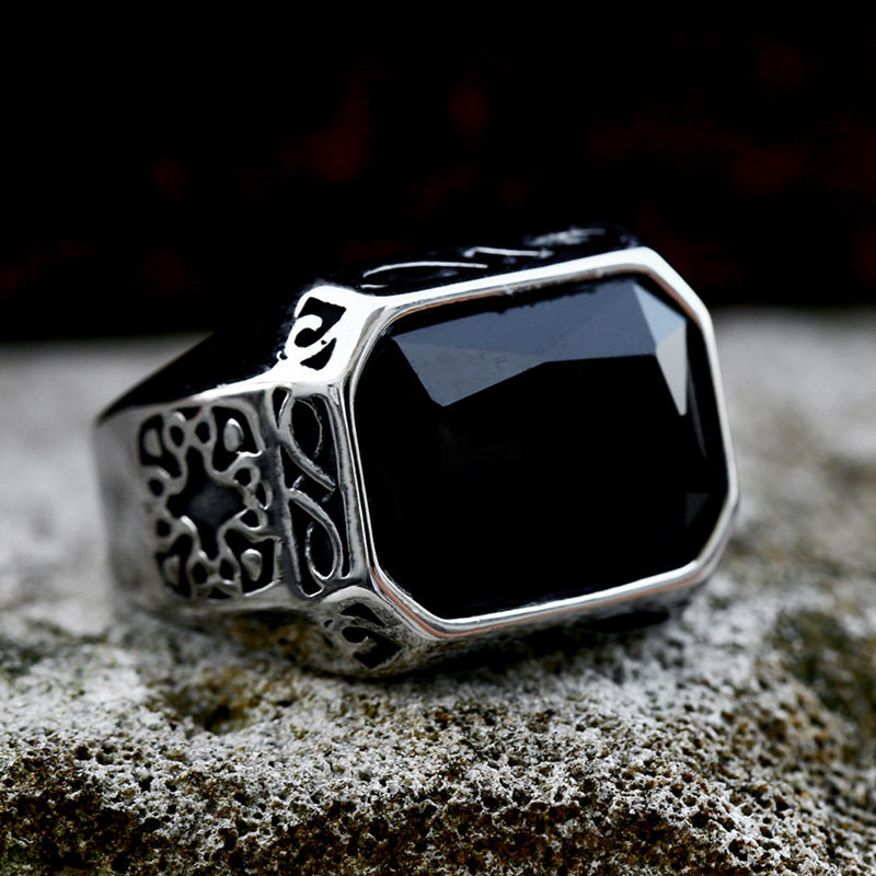 Vintage Obsidian Stainless Steel Ring