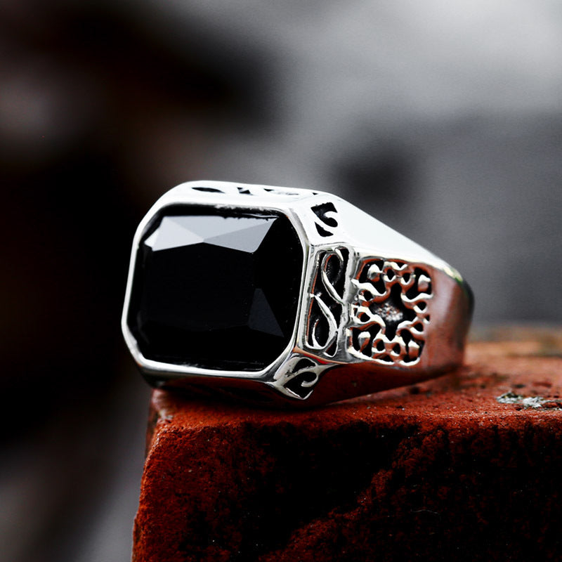 Vintage Obsidian Stainless Steel Ring