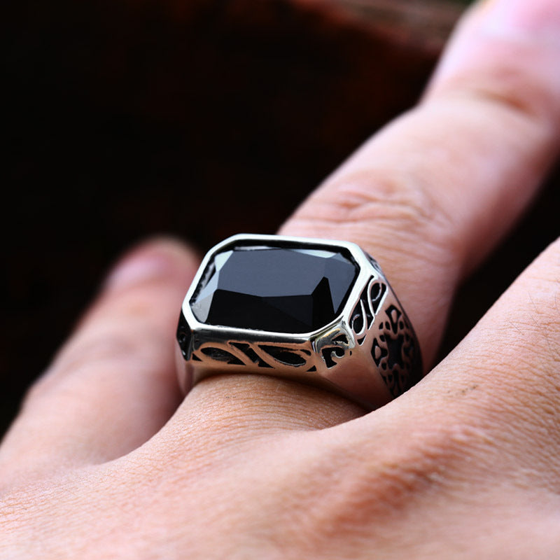 Vintage Obsidian Stainless Steel Ring