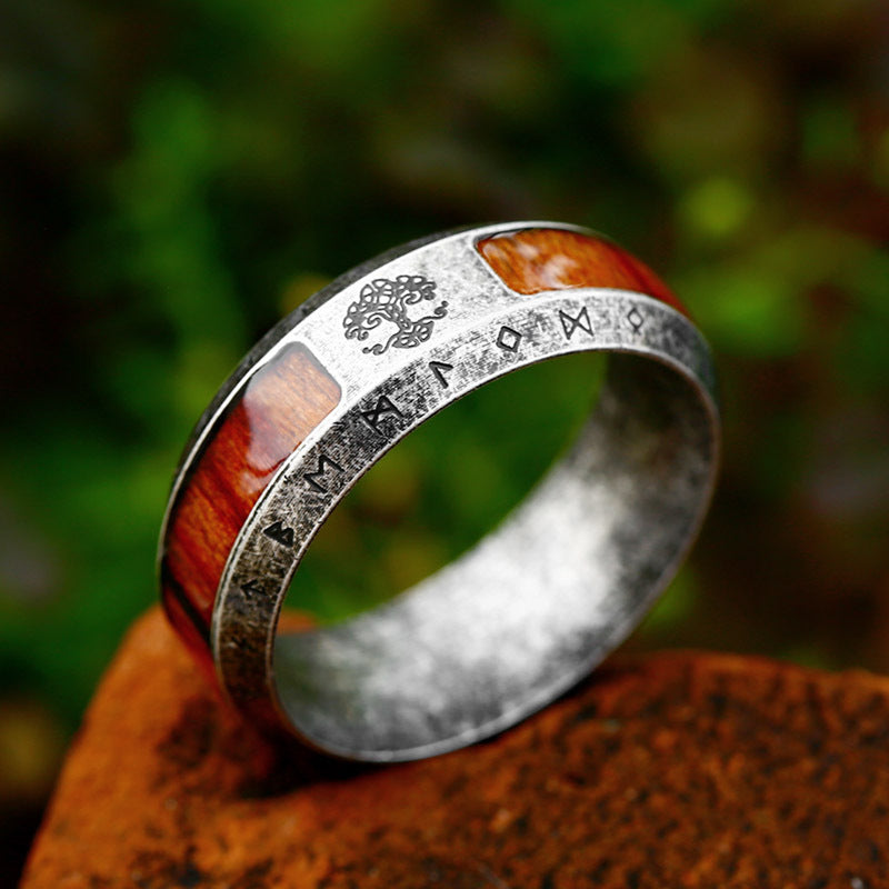 Vintage Tree of Life With Celtic Knot Rune Ring Band