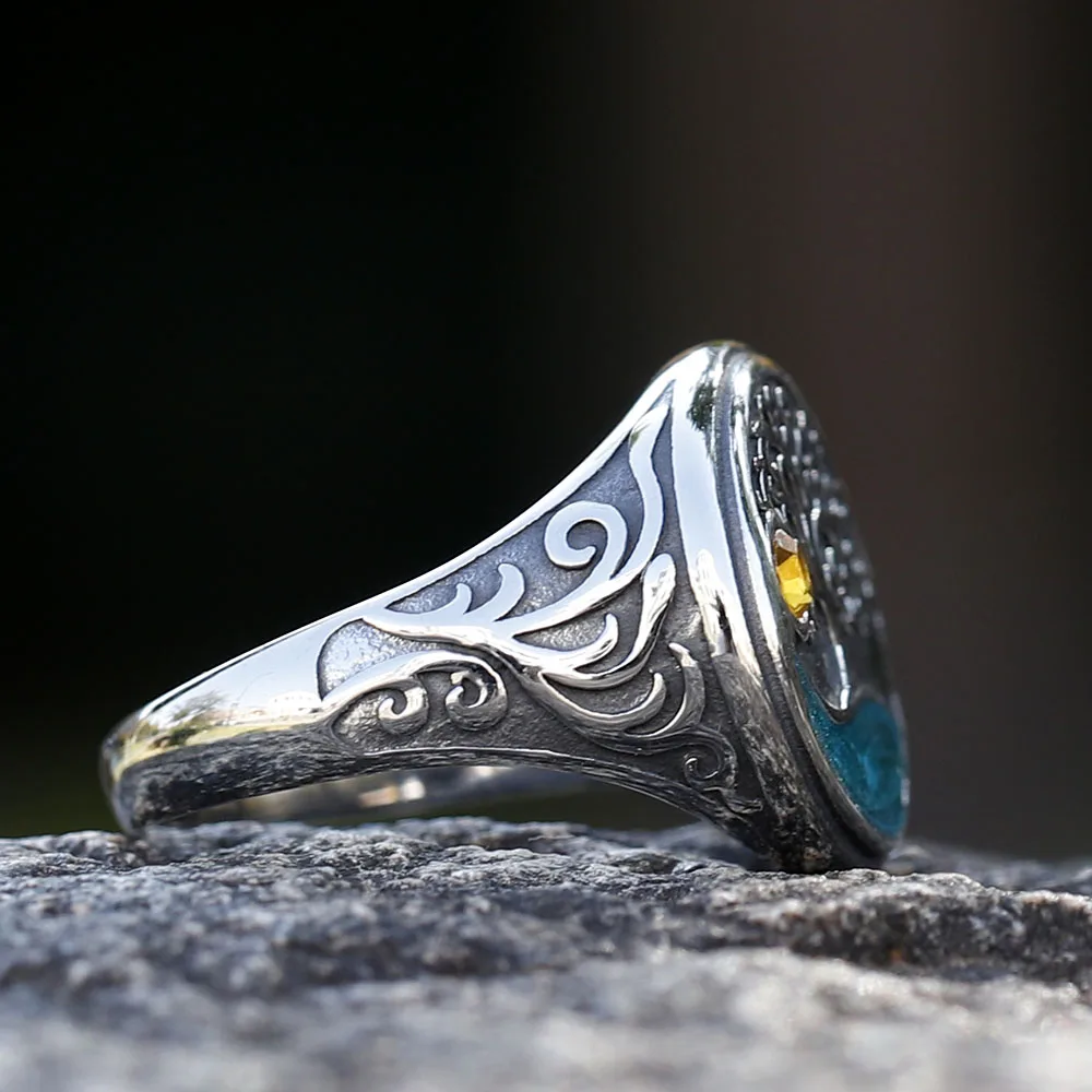 Vintage Viking Tree Of Life Yellow Zircon Ring