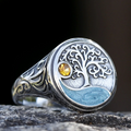 Vintage Viking Tree Of Life Yellow Zircon Ring