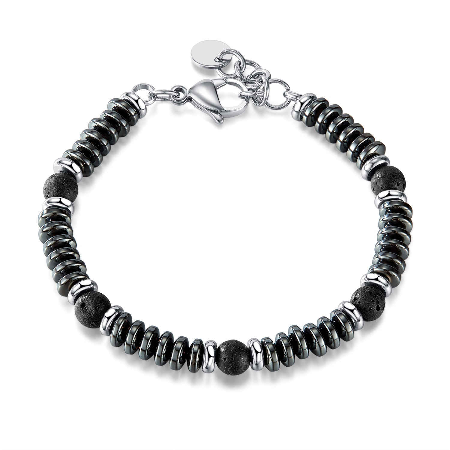 Volcanic Rock Hematite Stainless Steel Bracelet