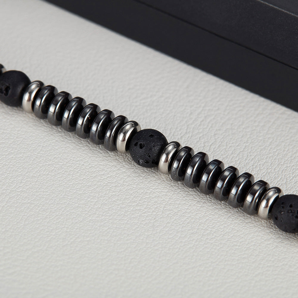 Volcanic Rock Hematite Stainless Steel Bracelet