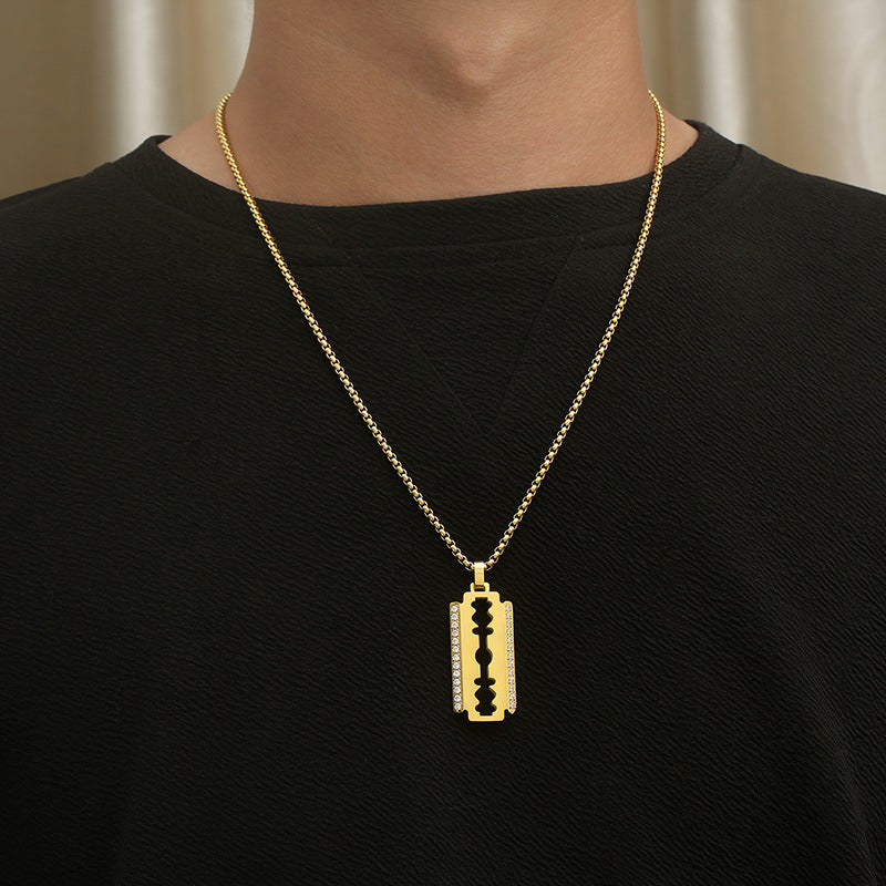Diamond Hip Hop Stainless Steel Blade Pendant with Chain