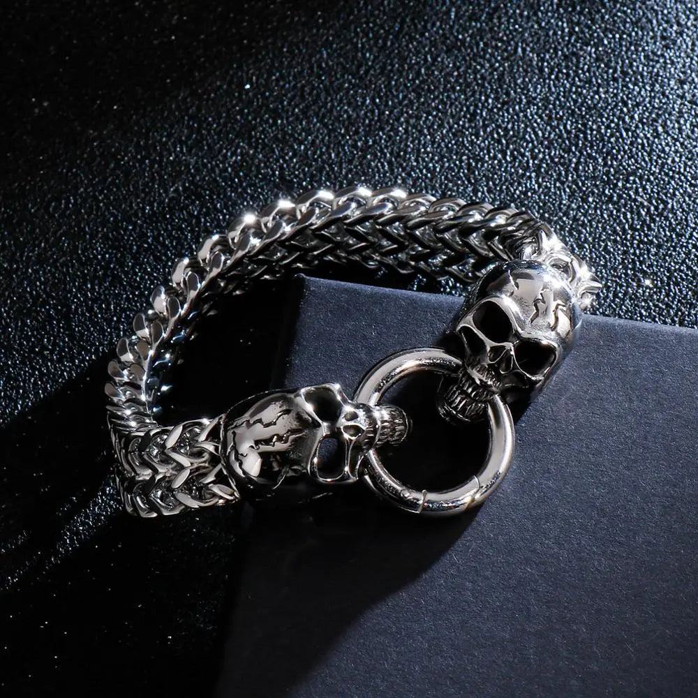 Wheat Link Skull Head Bracelet