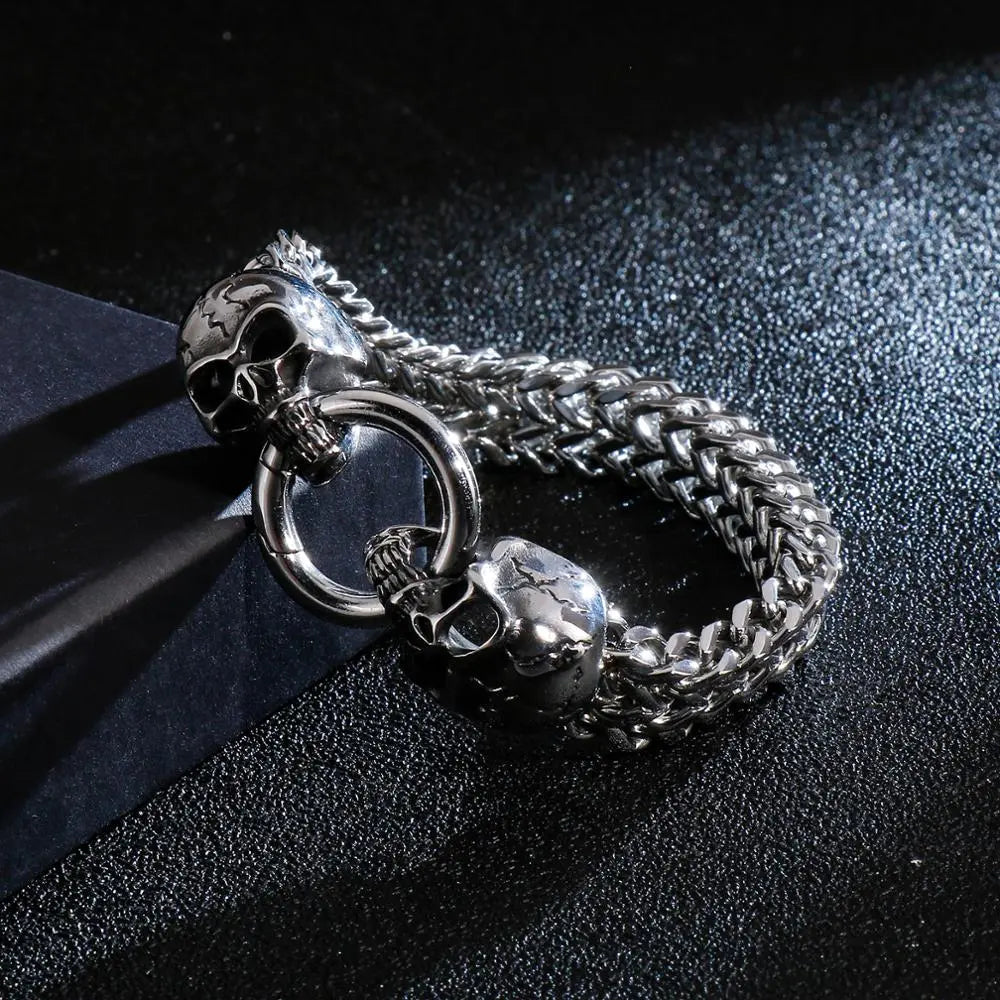 Wheat Link Skull Head Bracelet