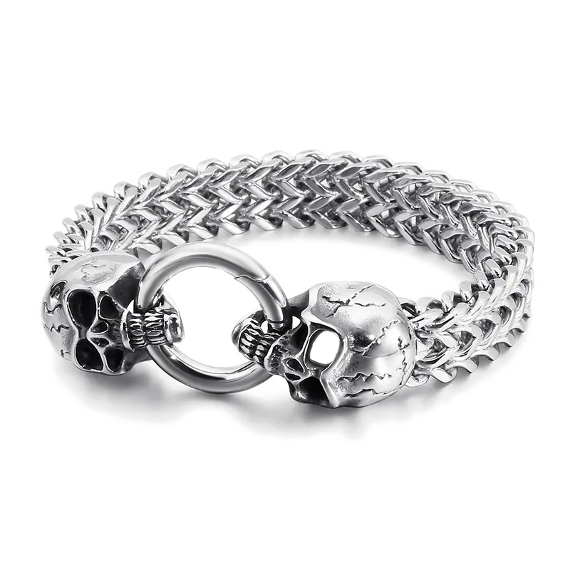 Wheat Link Skull Head Bracelet
