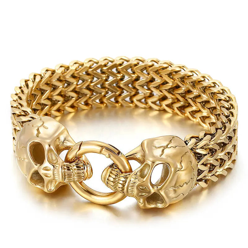 Wheat Link Skull Head Bracelet