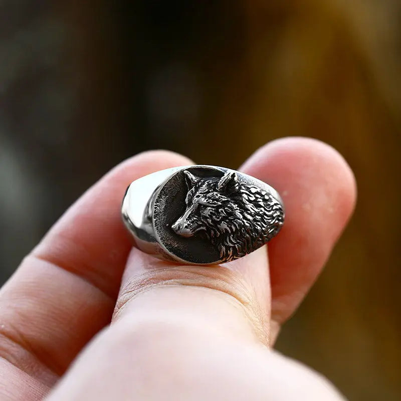 Wild Wolf Signet Stainless Steel Ring