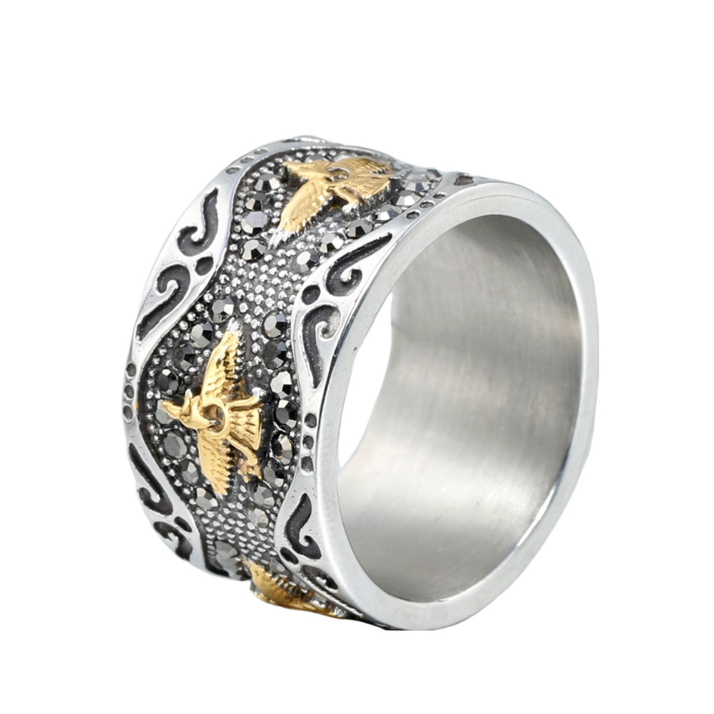 Eagle Totem Two‑Tone Stainless Steel Ring