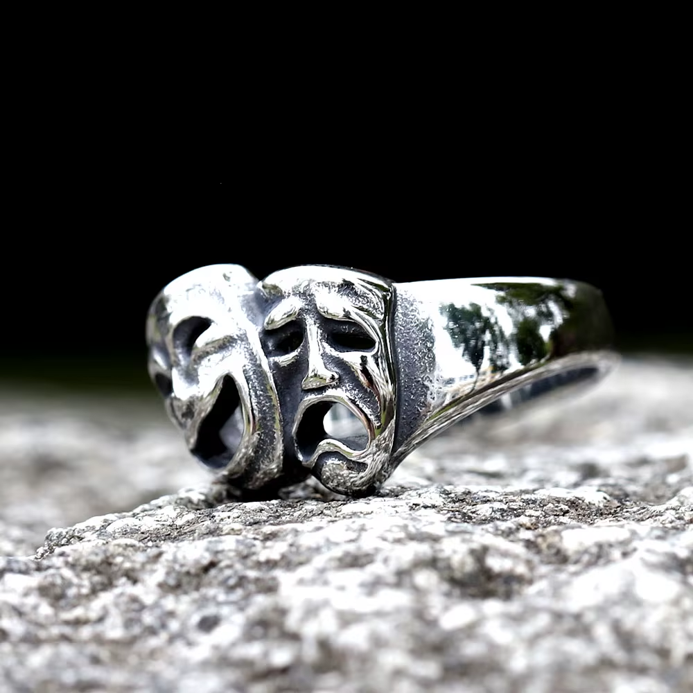 Comedy Tragedy Theater Mask Stainless Steel Ring