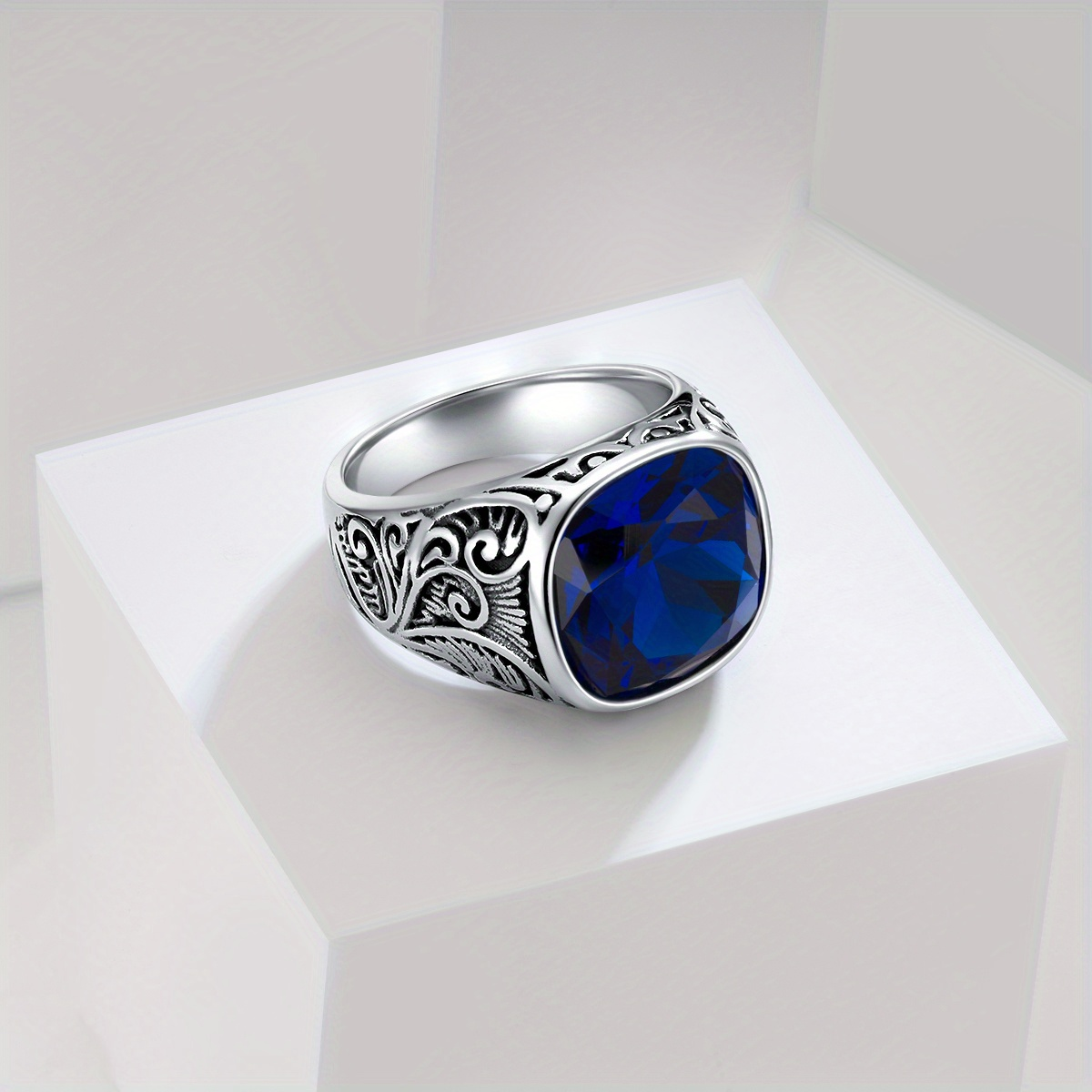 Cushion Cut Gemstone Stainless Steel Ring