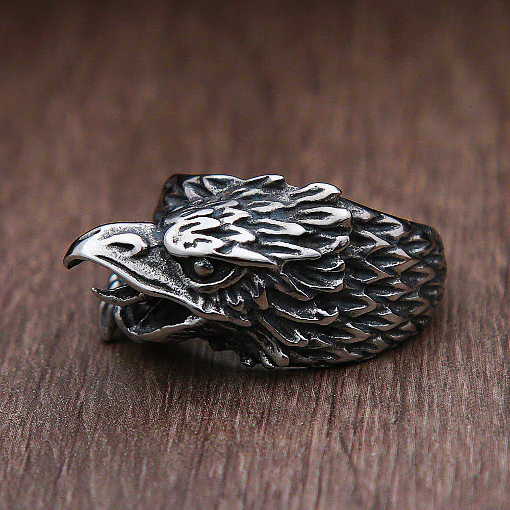 Vintage 3D Eagle Head Stainless Steel Ring