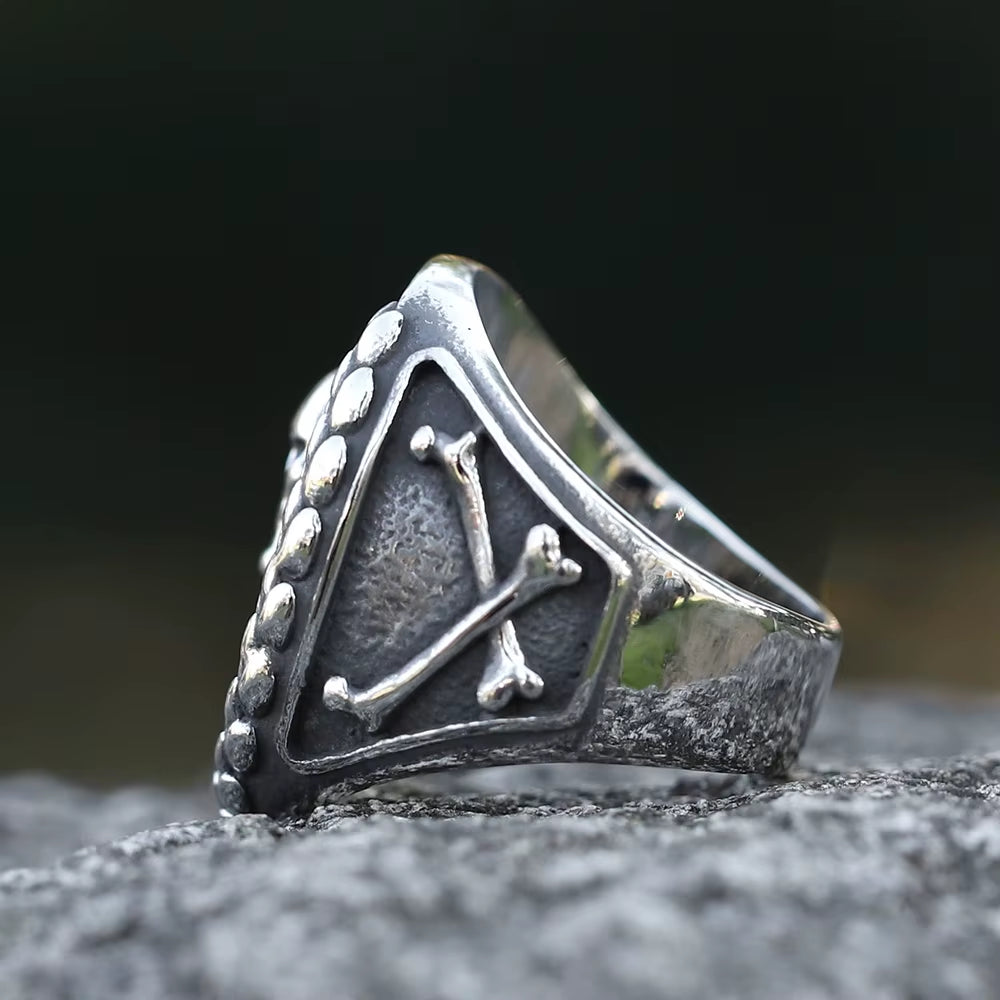 Vintage Laurel Wreath Skull Signet Stainless Steel Ring