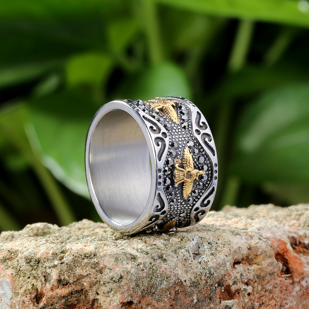 Eagle Totem Two‑Tone Stainless Steel Ring