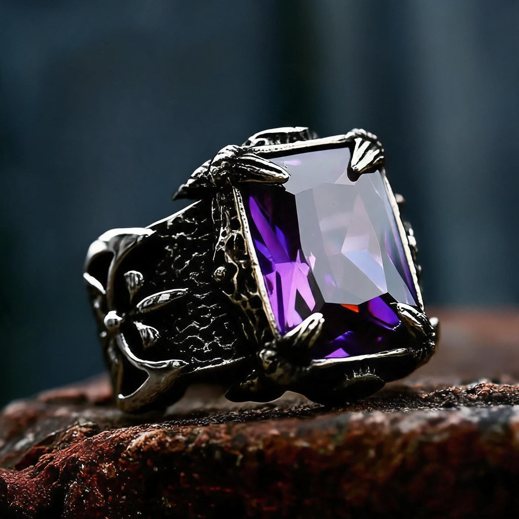 Viking Warrior Axe Gemstone Inlaid Ring